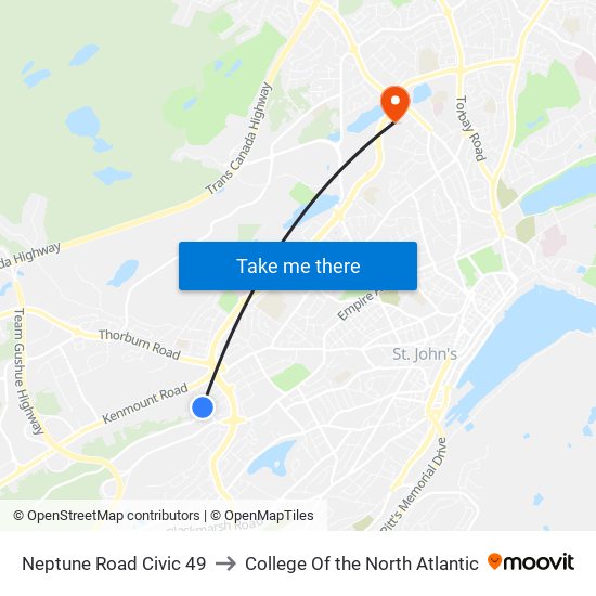Neptune Road Civic 49 to College Of the North Atlantic map