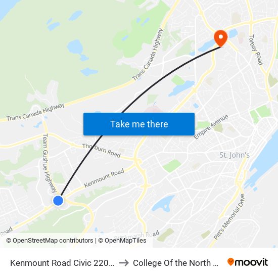 Kenmount Road Civic 220 Mazda to College Of the North Atlantic map