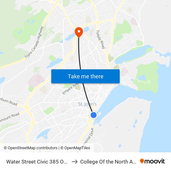 Water Street Civic 385 Oceanex to College Of the North Atlantic map