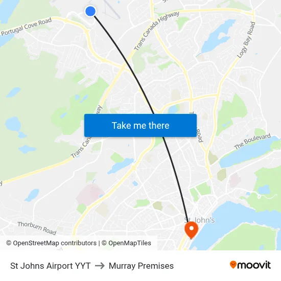 St Johns Airport YYT to Murray Premises map