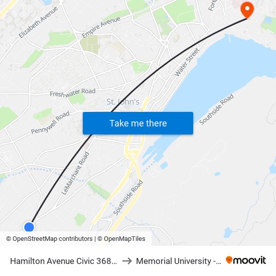 Hamilton Avenue Civic 368 Richard Cashin Building to Memorial University - Signal Hill Campus map