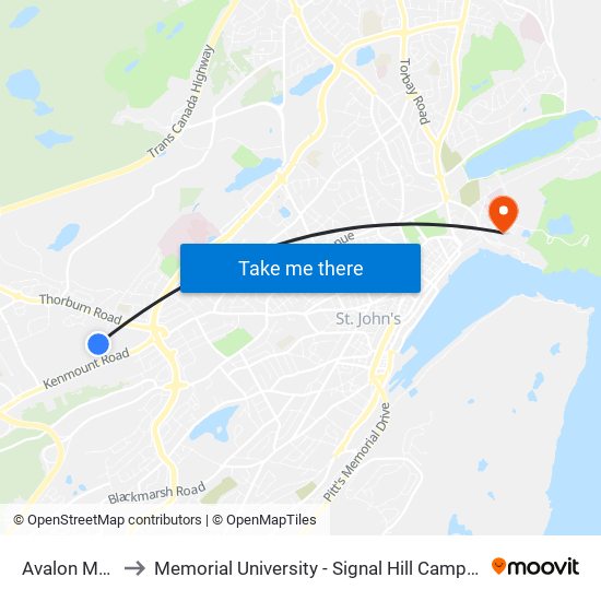 Avalon Mall to Memorial University - Signal Hill Campus map