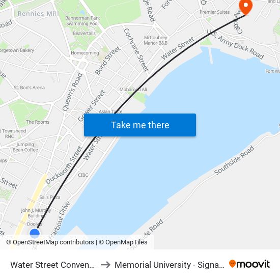 Water Street Convention Centre to Memorial University - Signal Hill Campus map