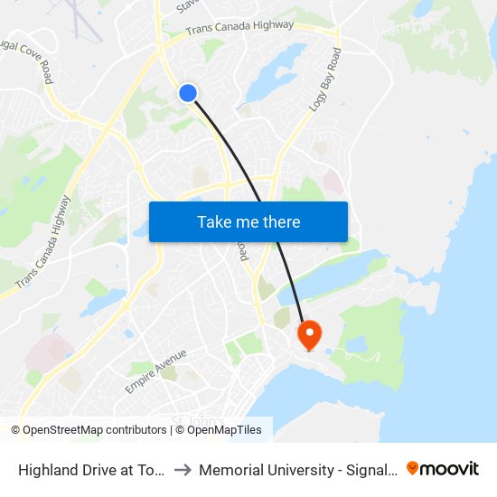 Highland Drive at Torbay Road to Memorial University - Signal Hill Campus map