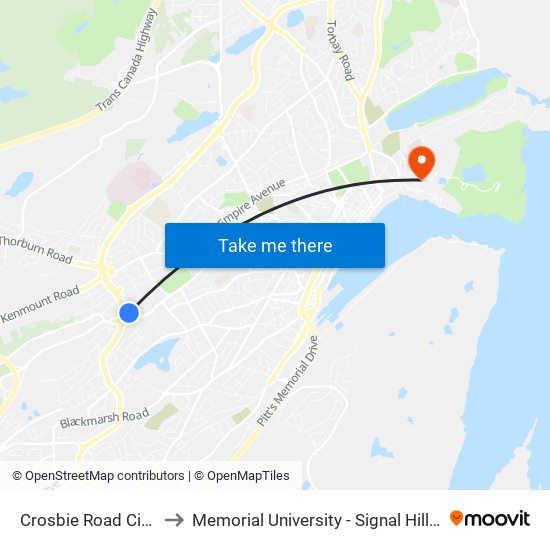 Crosbie Road Civic 13 to Memorial University - Signal Hill Campus map