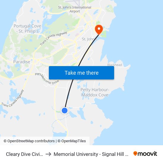 Cleary Dive Civic 11 to Memorial University - Signal Hill Campus map