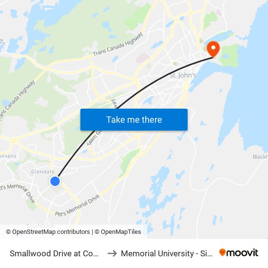 Smallwood Drive at Commonwealth Ave to Memorial University - Signal Hill Campus map