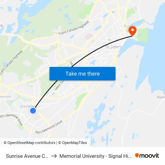 Sunrise Avenue Civic 27 to Memorial University - Signal Hill Campus map