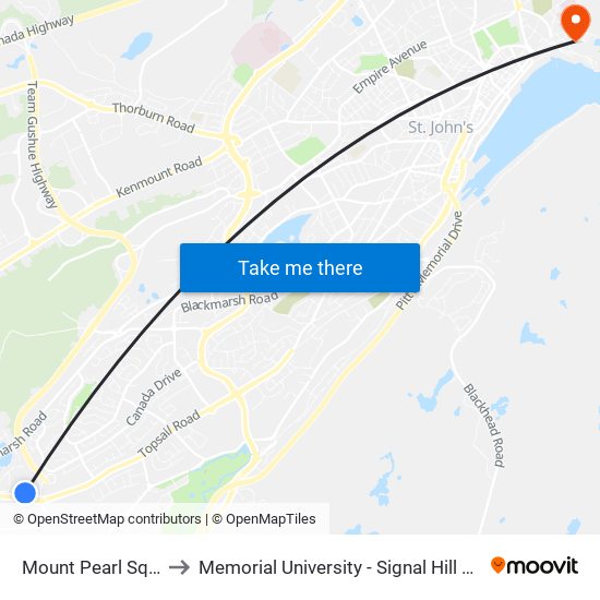 Mount Pearl Square to Memorial University - Signal Hill Campus map