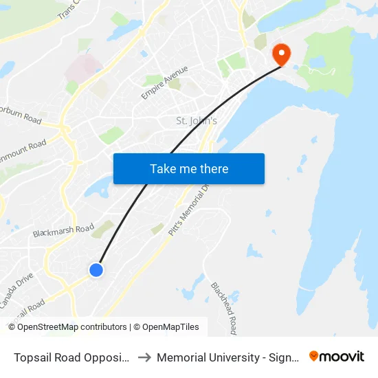 Topsail Road Opposite Civic 322 to Memorial University - Signal Hill Campus map