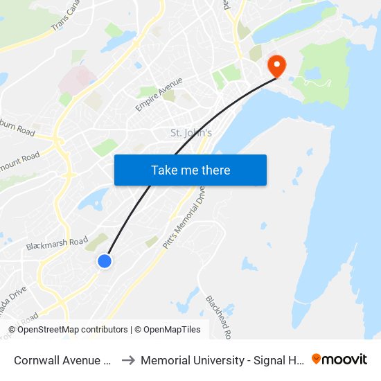 Cornwall Avenue Civic 93 to Memorial University - Signal Hill Campus map