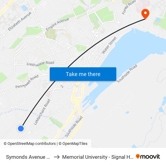 Symonds Avenue Civic 24 to Memorial University - Signal Hill Campus map