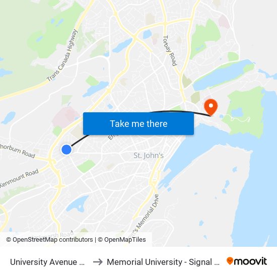 University Avenue Civic 193 to Memorial University - Signal Hill Campus map