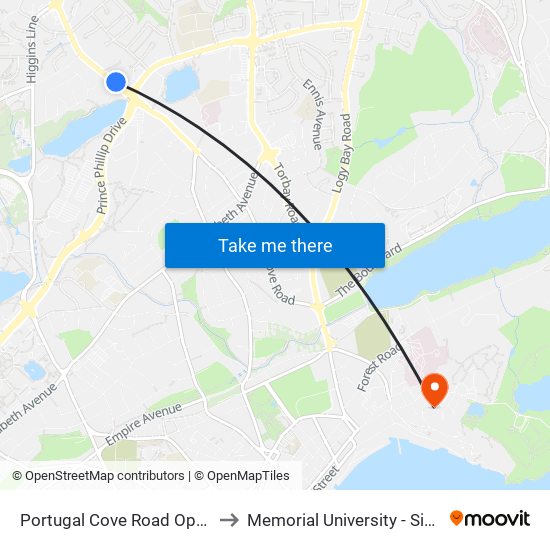Portugal Cove Road Opposite Civic 211 to Memorial University - Signal Hill Campus map