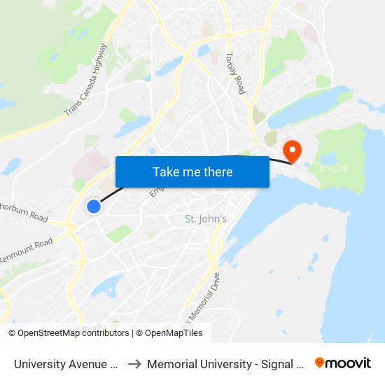 University Avenue Civic186 to Memorial University - Signal Hill Campus map
