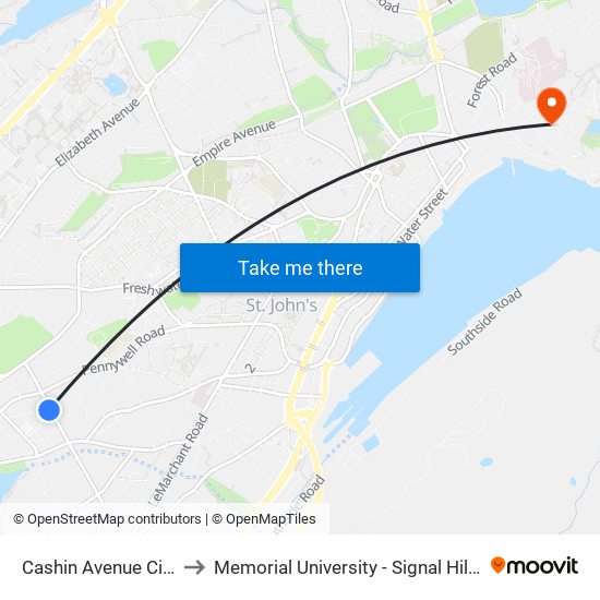 Cashin Avenue Civic 35 to Memorial University - Signal Hill Campus map