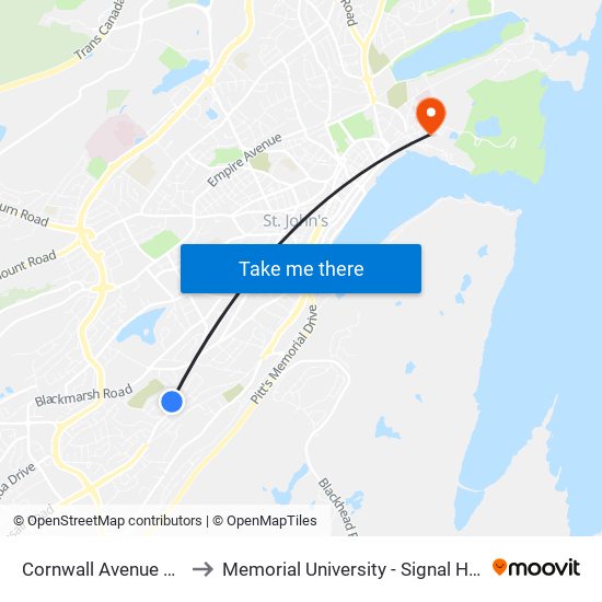 Cornwall Avenue Civic 58 to Memorial University - Signal Hill Campus map