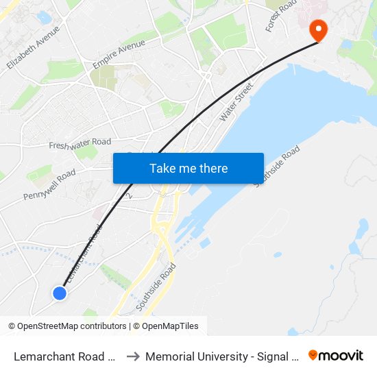 Lemarchant Road Civic 329 to Memorial University - Signal Hill Campus map