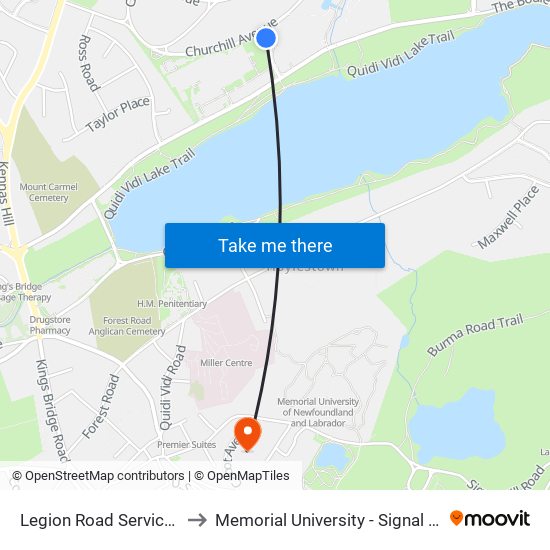 Legion Road Service Canada to Memorial University - Signal Hill Campus map