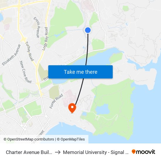 Charter Avenue Building 802 to Memorial University - Signal Hill Campus map