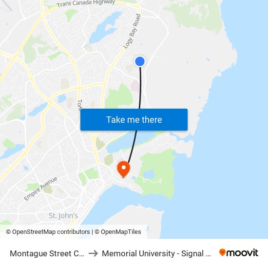 Montague Street Civic 150 to Memorial University - Signal Hill Campus map