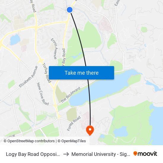 Logy Bay Road Opposite Fairwood St to Memorial University - Signal Hill Campus map