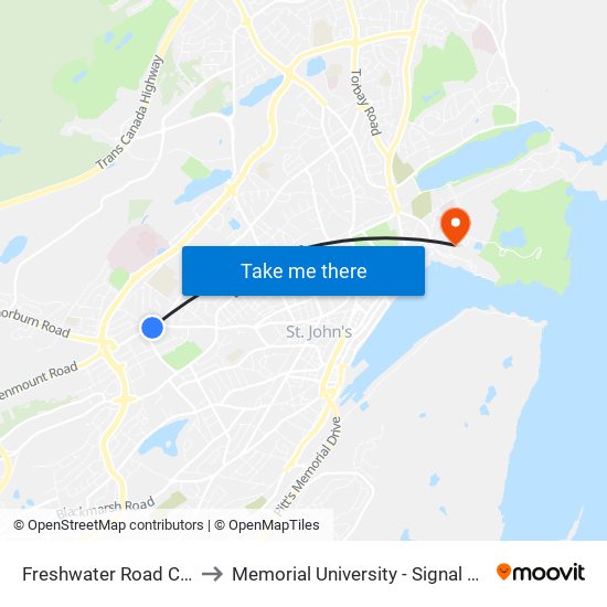 Freshwater Road Civic 286 to Memorial University - Signal Hill Campus map