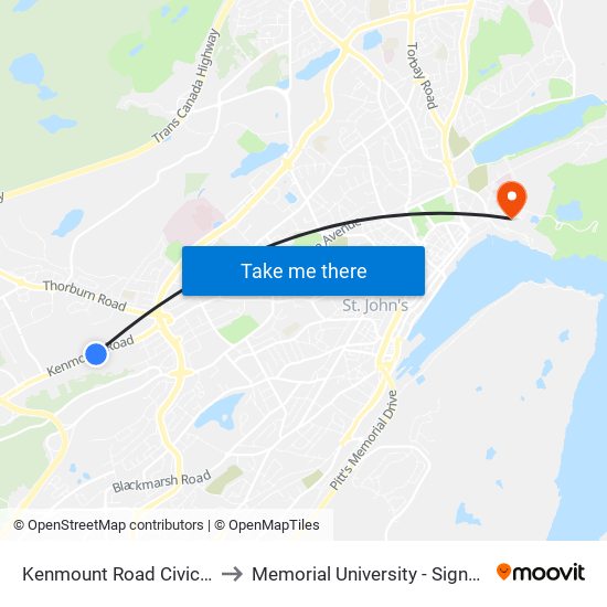 Kenmount Road Civic 81 Cohens to Memorial University - Signal Hill Campus map