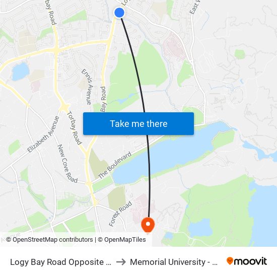 Logy Bay Road Opposite Saint Marks Church to Memorial University - Signal Hill Campus map