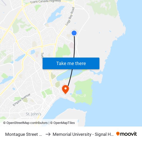 Montague Street Civic 77 to Memorial University - Signal Hill Campus map