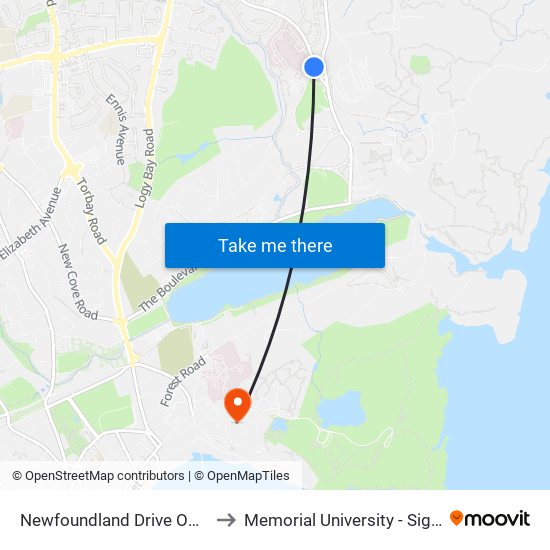 Newfoundland Drive Opposite Civic 12 to Memorial University - Signal Hill Campus map