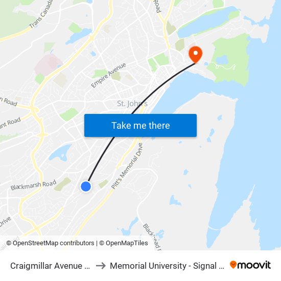 Craigmillar Avenue Civic 125 to Memorial University - Signal Hill Campus map