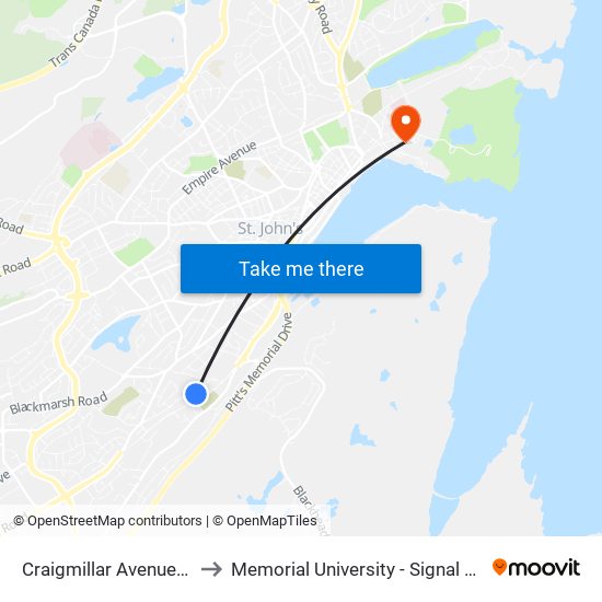 Craigmillar Avenue Civic 35 to Memorial University - Signal Hill Campus map