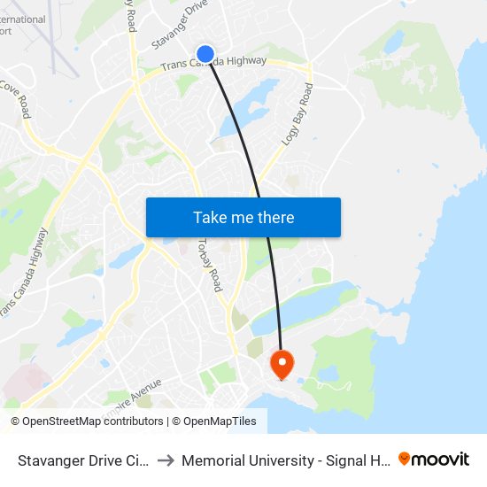 Stavanger Drive Civic 391 to Memorial University - Signal Hill Campus map
