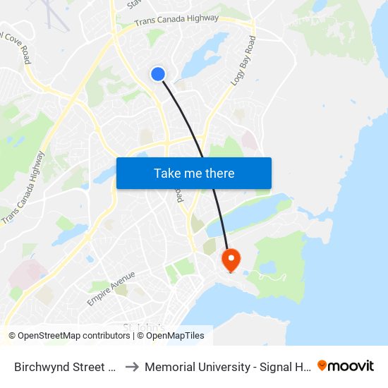 Birchwynd Street Civic 28 to Memorial University - Signal Hill Campus map