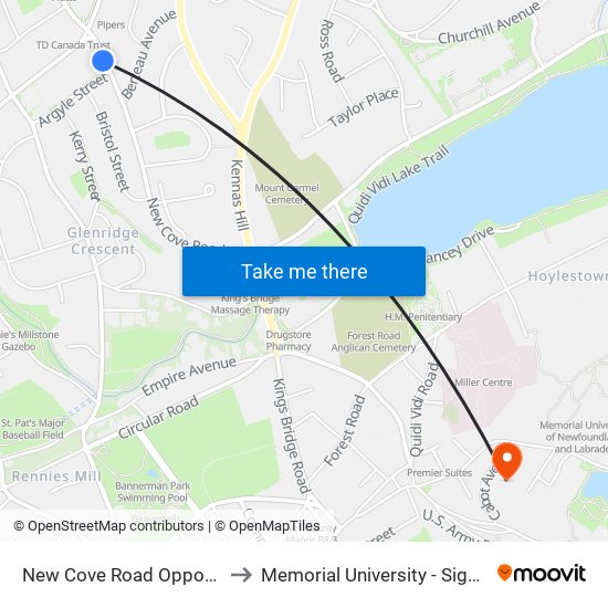 New Cove Road Opposite Civic 110 to Memorial University - Signal Hill Campus map