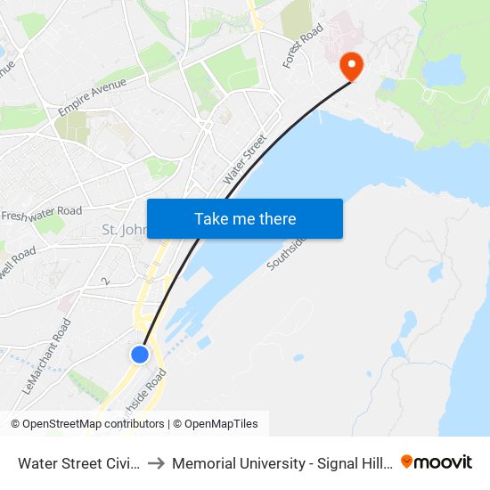 Water Street Civic 524 to Memorial University - Signal Hill Campus map