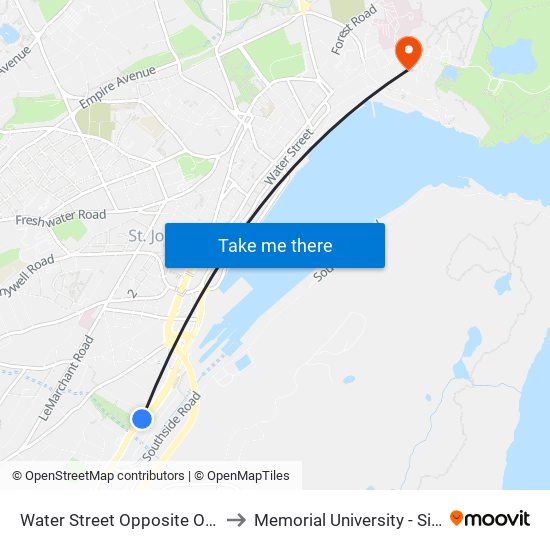 Water Street Opposite Oceanex Terminal 2 to Memorial University - Signal Hill Campus map