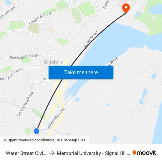 Water Street Civic 726 to Memorial University - Signal Hill Campus map