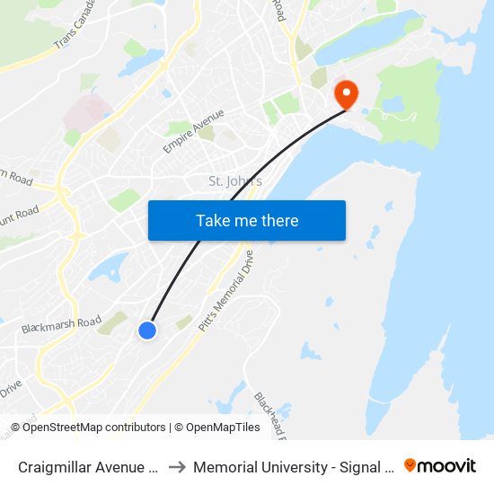 Craigmillar Avenue Civic 122 to Memorial University - Signal Hill Campus map