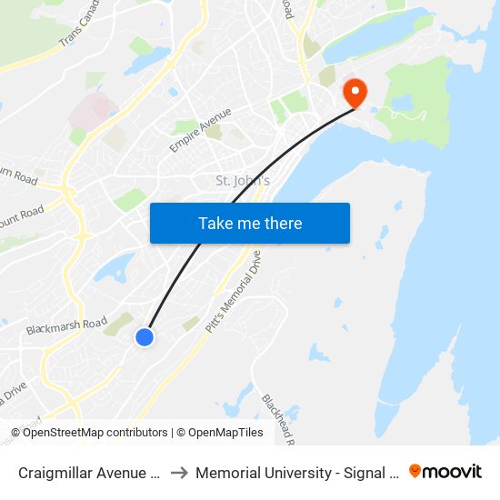 Craigmillar Avenue Civic 142 to Memorial University - Signal Hill Campus map