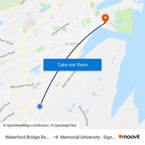 Waterford Bridge Road Civic 176 to Memorial University - Signal Hill Campus map