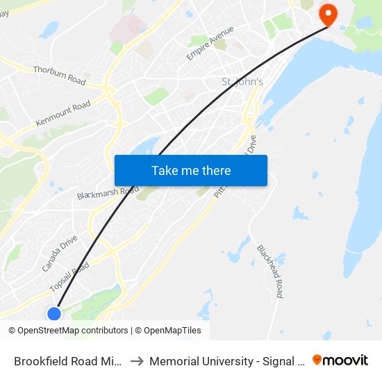 Brookfield Road Miffin Court to Memorial University - Signal Hill Campus map