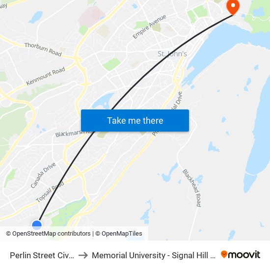 Perlin Street Civic 11 to Memorial University - Signal Hill Campus map