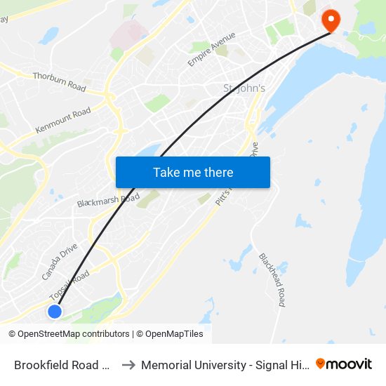 Brookfield Road Civic 29 to Memorial University - Signal Hill Campus map