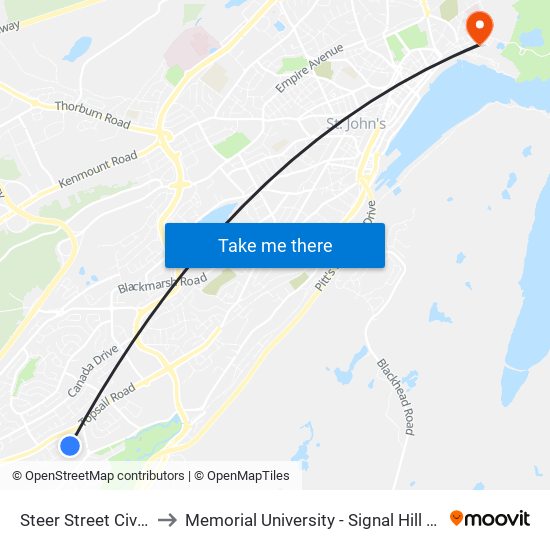 Steer Street Civic 11 to Memorial University - Signal Hill Campus map