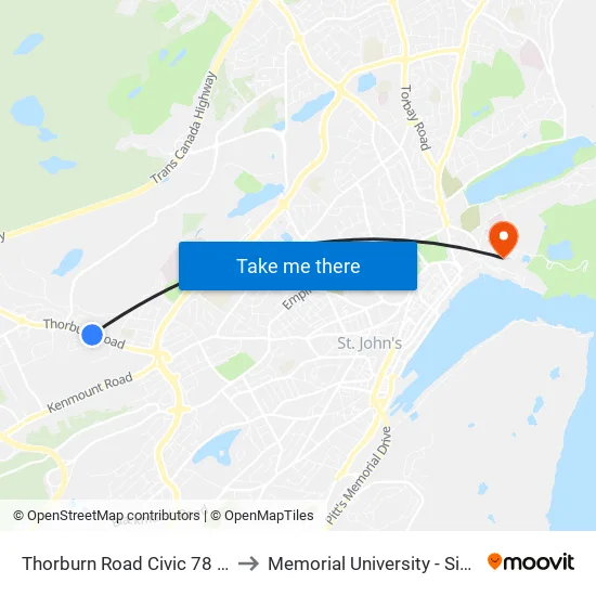 Thorburn Road Civic 78 Thornlea Manor to Memorial University - Signal Hill Campus map