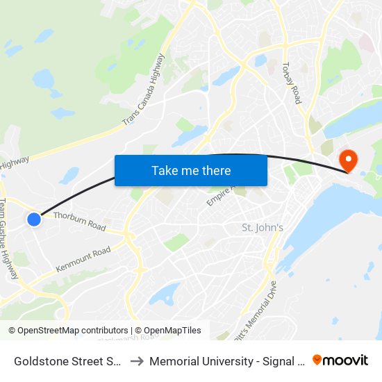 Goldstone Street Sorel Drive to Memorial University - Signal Hill Campus map