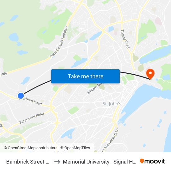 Bambrick Street Civic 17 to Memorial University - Signal Hill Campus map