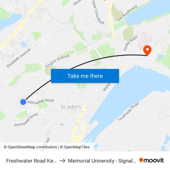 Freshwater Road Keane Place to Memorial University - Signal Hill Campus map